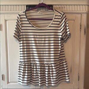 Black and White Peplum Short Sleeve Tee